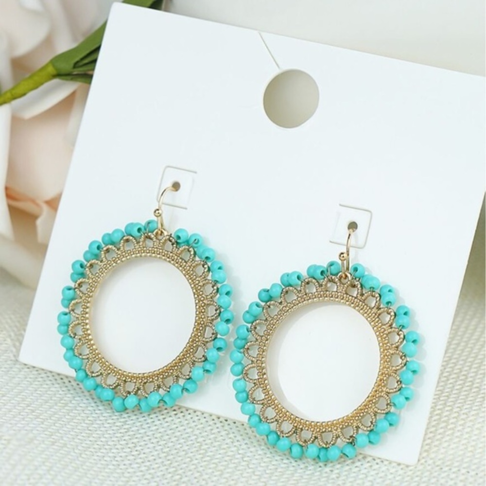 Boho Chic Gold Beaded Round Drop Earrings